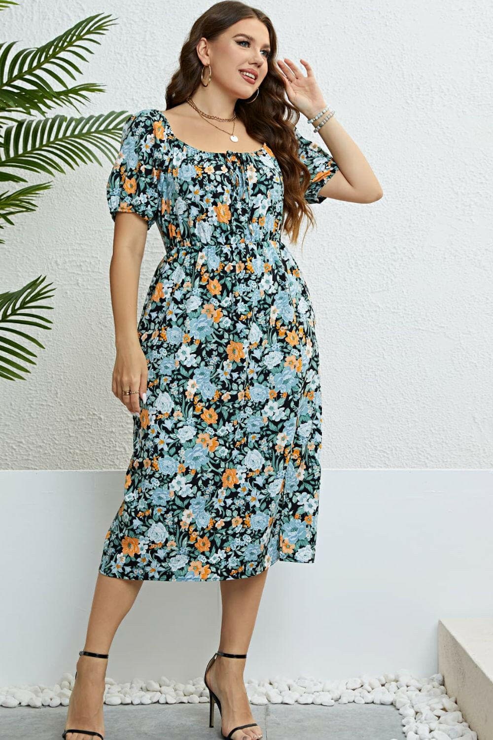 Floral Split Short Sleeve Dress.