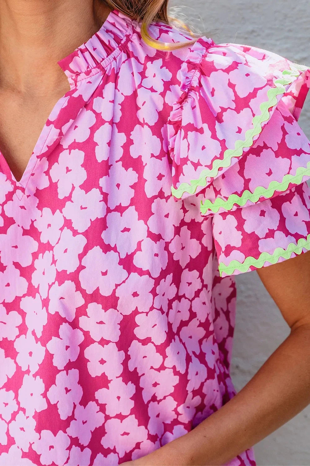 Printed V-Neck Flounce Sleeve Blouse Coco’s Tee Boutique