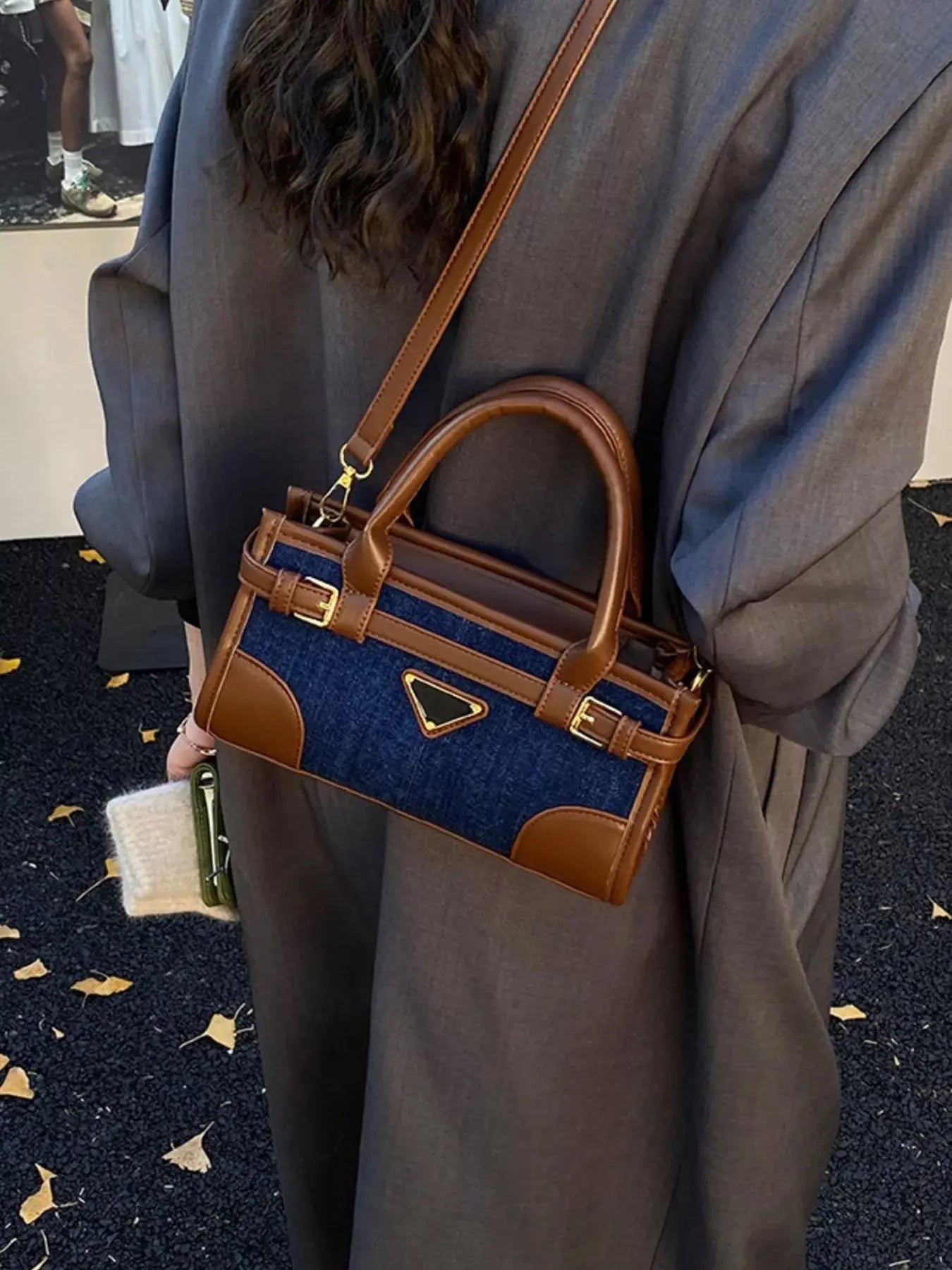 Denim Patchwork Buckle Decor Crossbody Bag Simply Love