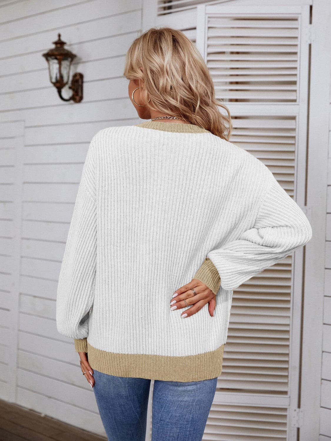 Decorative Button Round Neck Sweater.