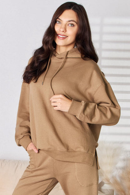 RISEN Drawstring Drop Shoulder Long Sleeve Hoodie.