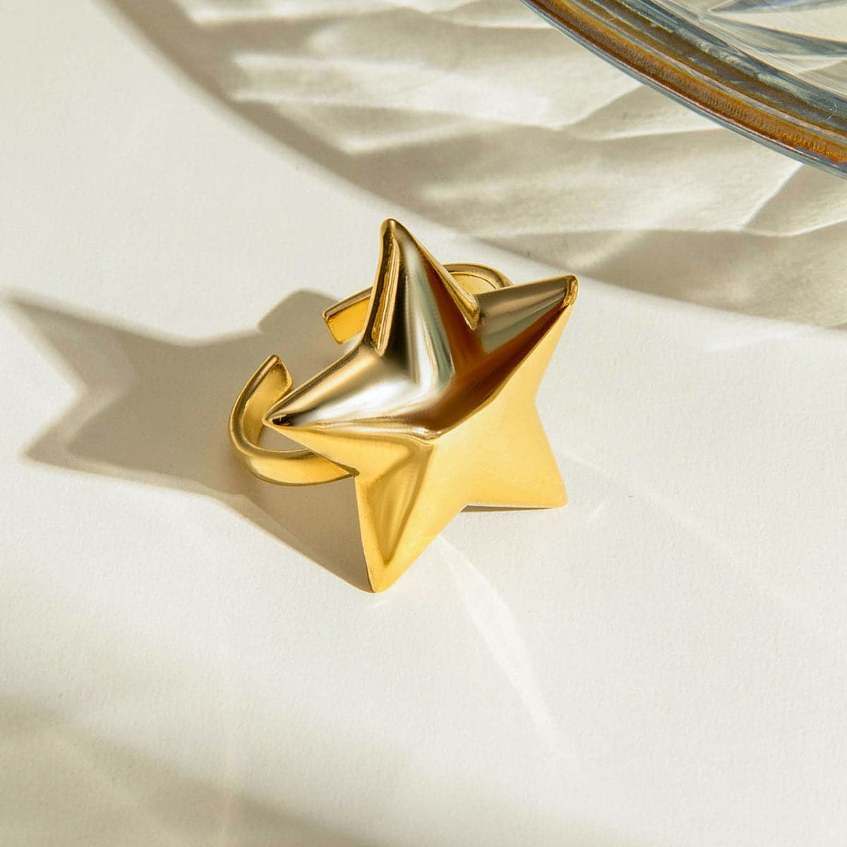 18K Gold-Plated Stainless Steel Star Ring.