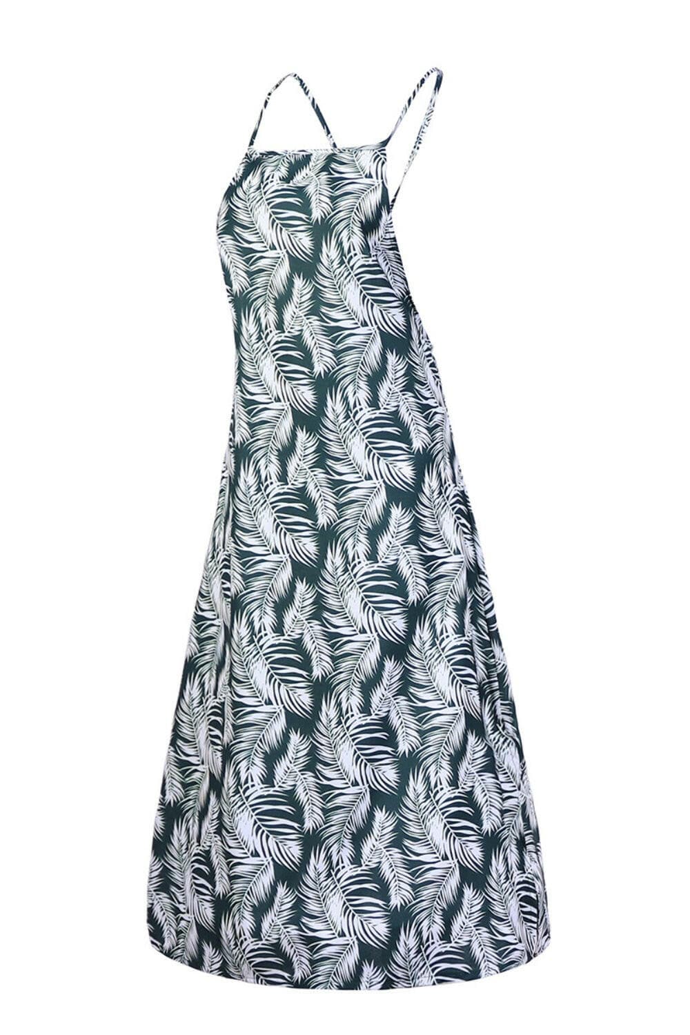 Slit Crisscross Printed Sleeveless Cami Dress.