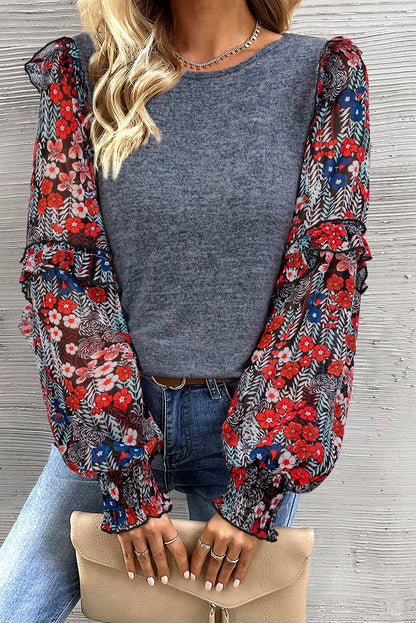 Chic floral ruffle sleeve top