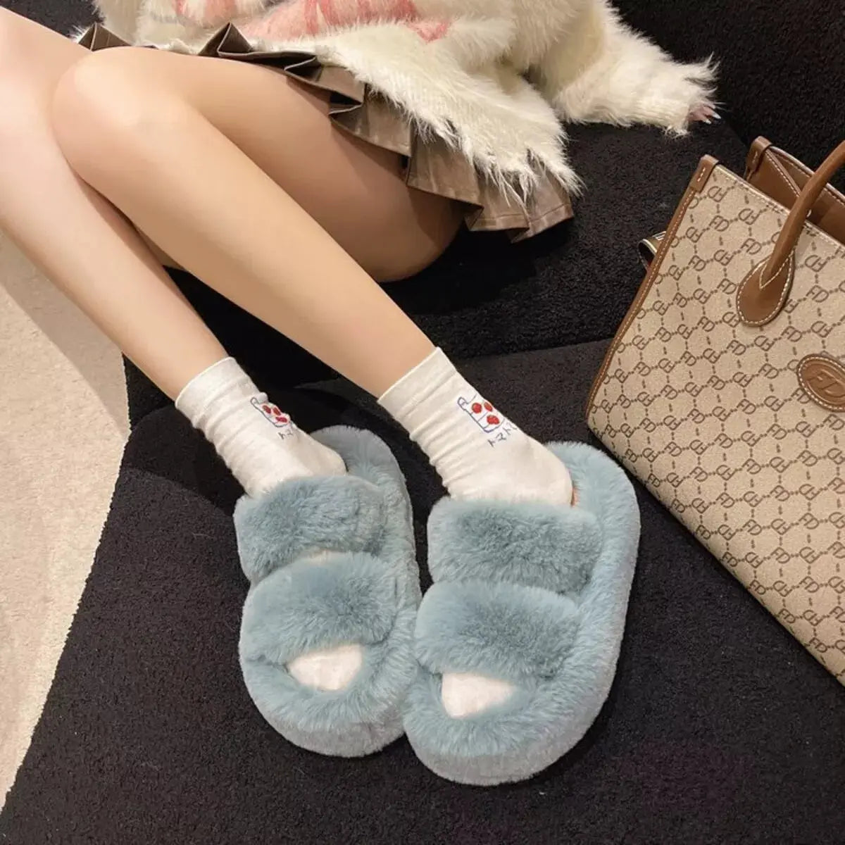 Fuzzy Open Toe Slippers Simply Love