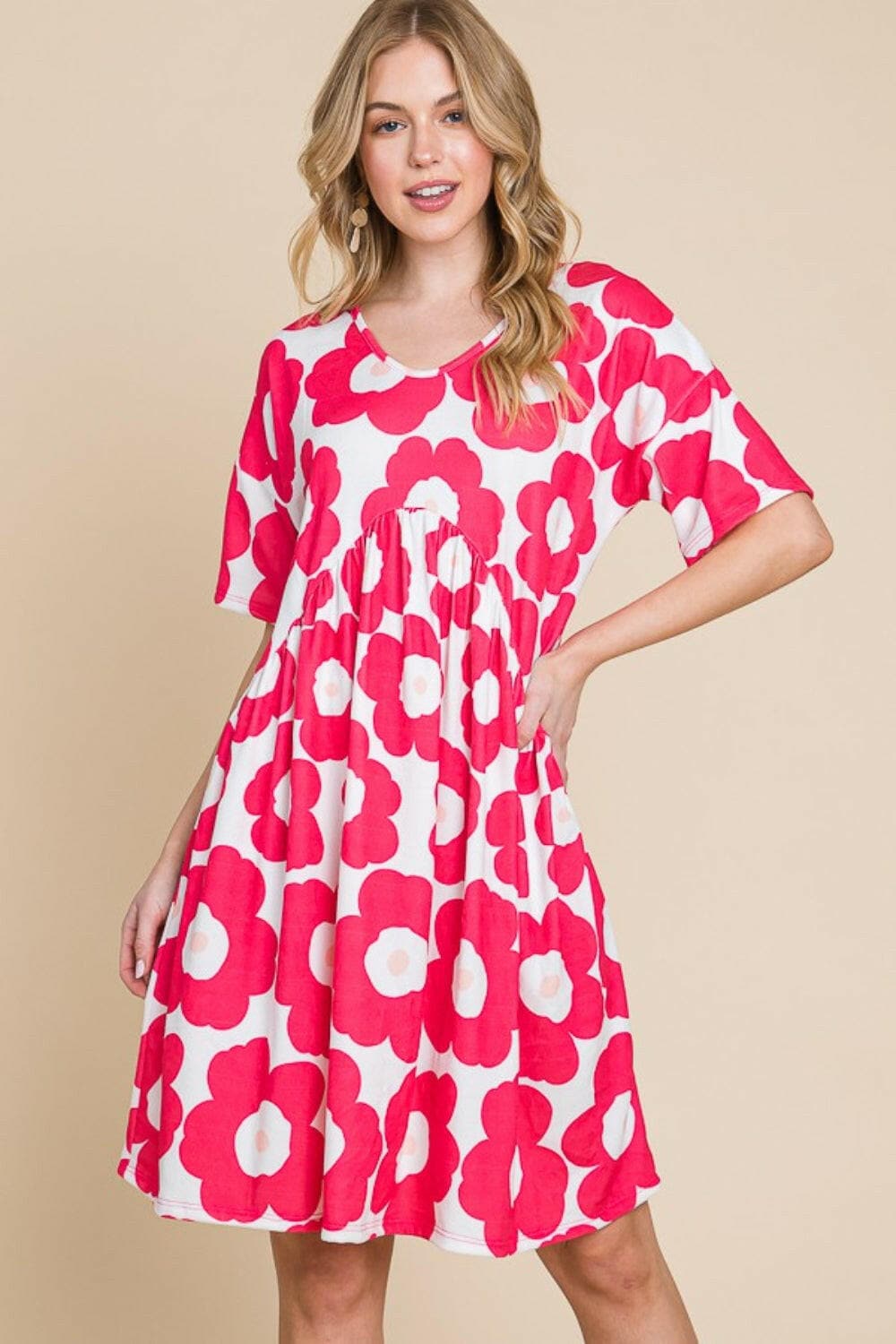 BOMBOM Flower Print Ruched Dress.