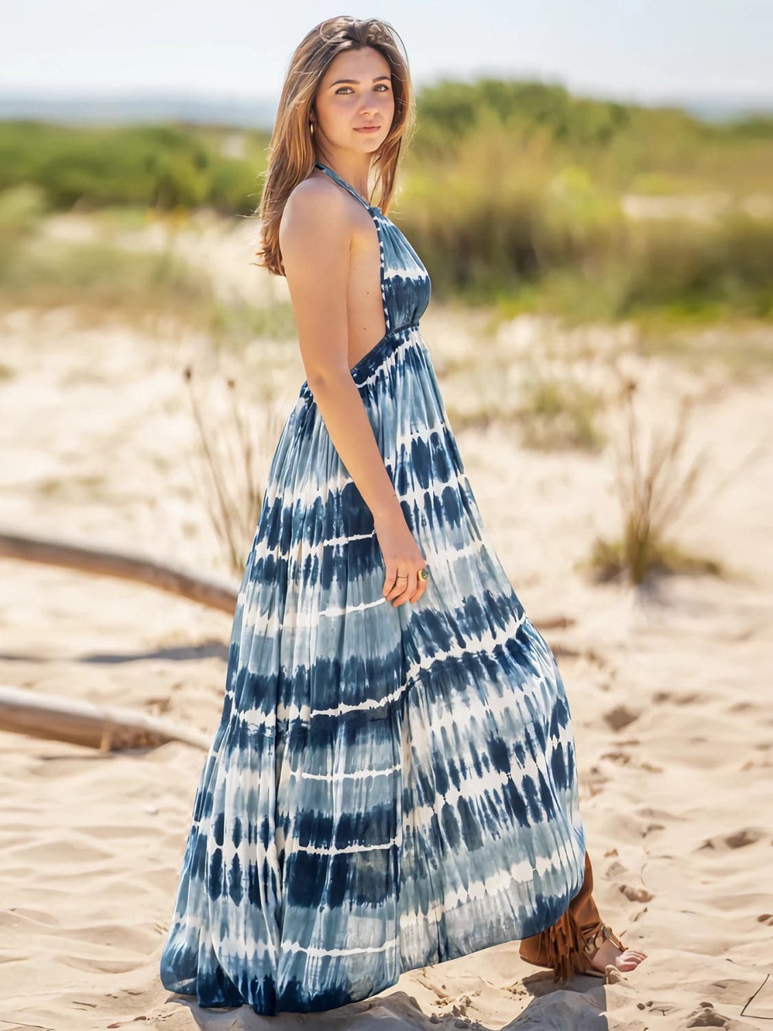 Tie-Dye Halter Neck Sleeveless Dress.