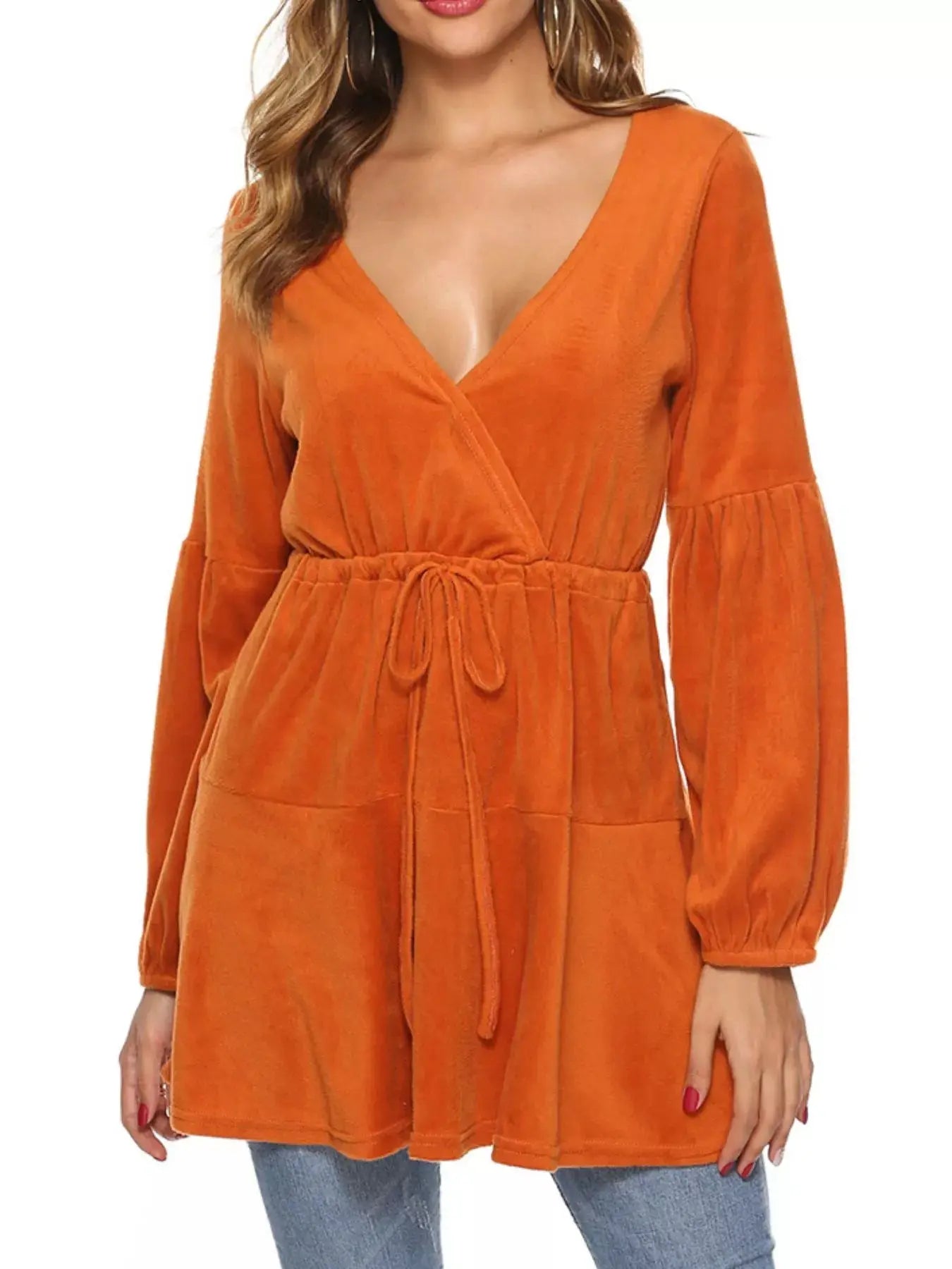 Velvet Long Sleeve Drawstring Blouse Simply Love