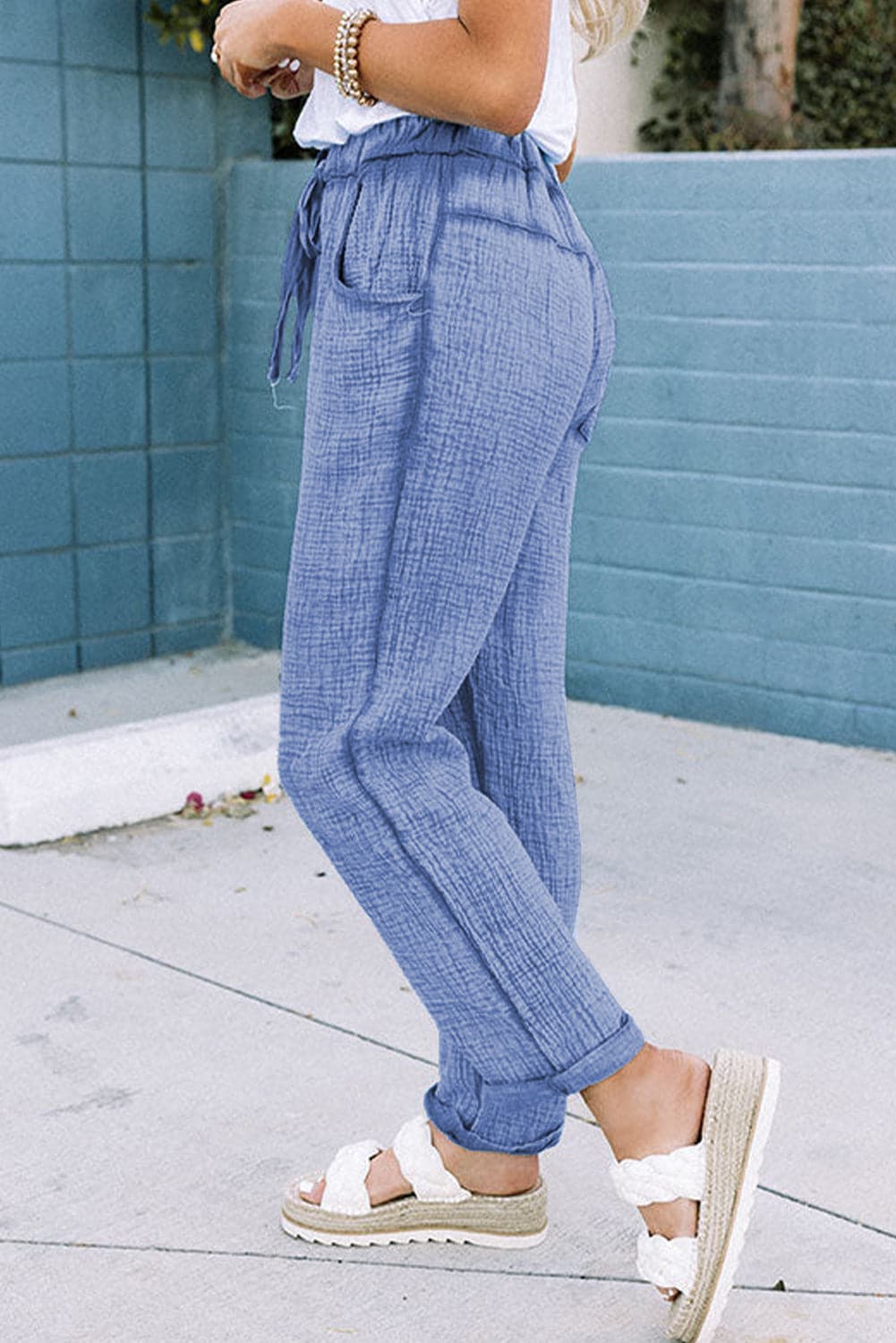 Textured Drawstring Pants with Pockets.