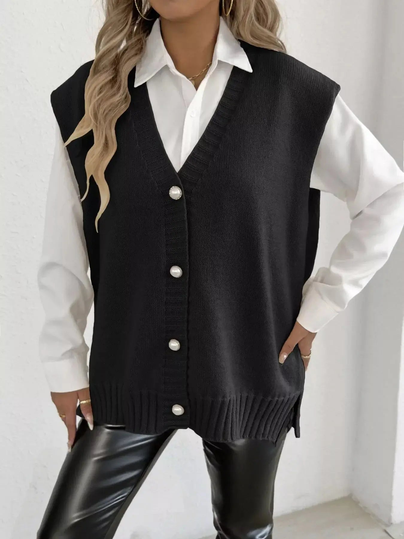 Button-Down Button Up Sweater Vest Simply Love