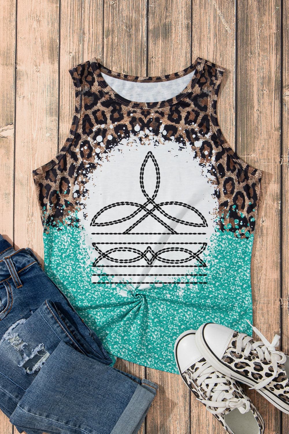 Leopard Geometric Round Neck Tank.