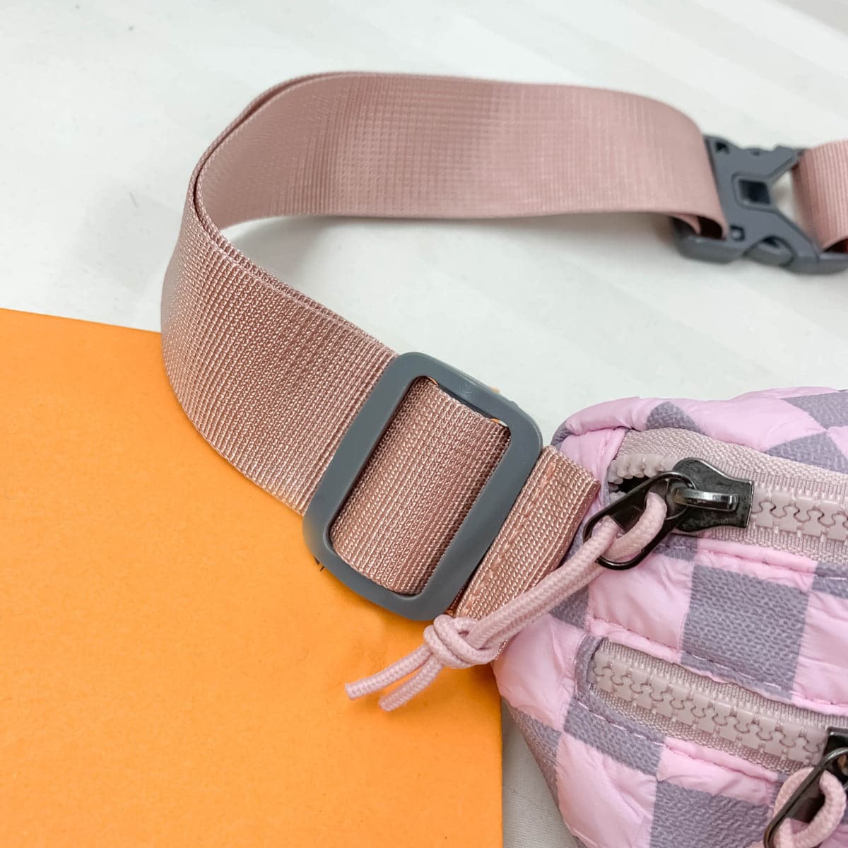 Nylon checkered crossbody bag with adjustable strap