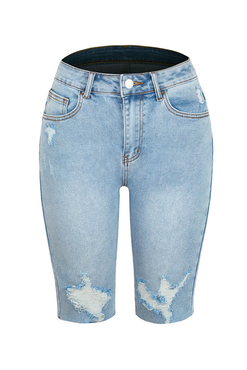 Distressed Pocketed Denim Shorts.