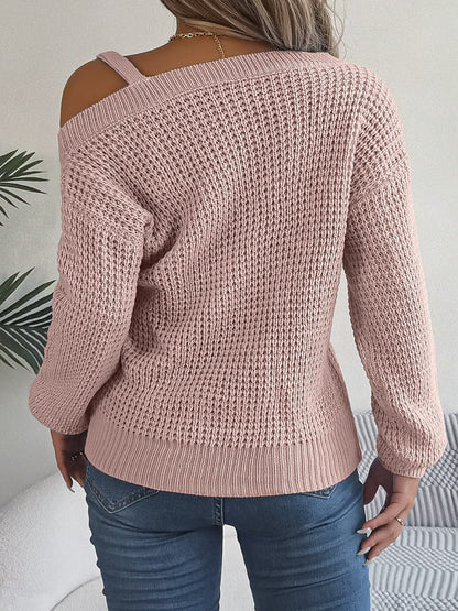 Asymmetrical Neck Long Sleeve Sweater.