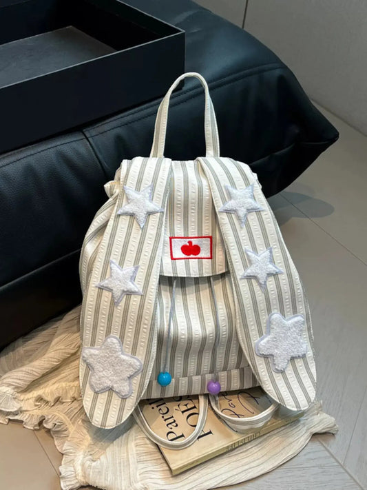 Medium Cotton Striped Star Bunny Ear Backpack Bag Imported Simply Love