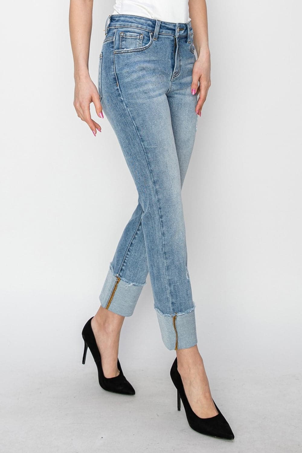 Risen high rise cuffed slim straight jeans for timeless style and comfort