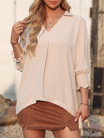 Elegant Johnny Collar Three-Quarter Sleeve Blouse