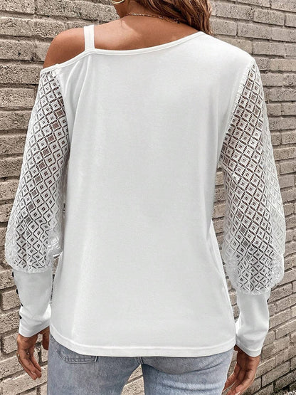 Asymmetrical Neck Lace Long Sleeve T-Shirt.