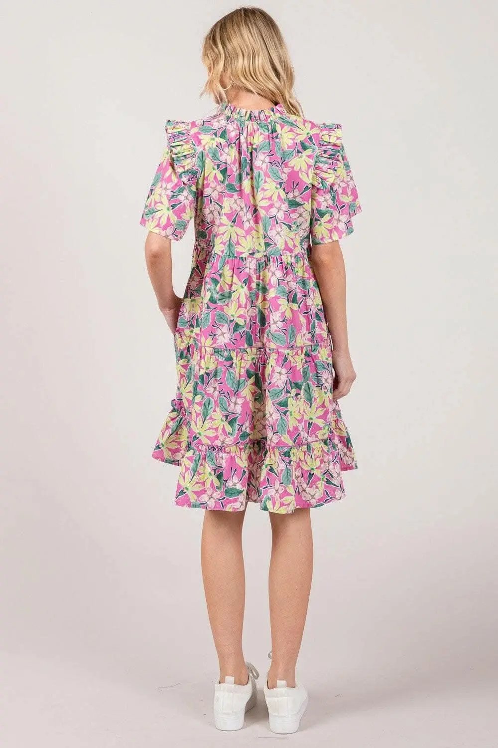 SAGE + FIG Floral Ruffle Short Sleeve Dress - Love Salve 