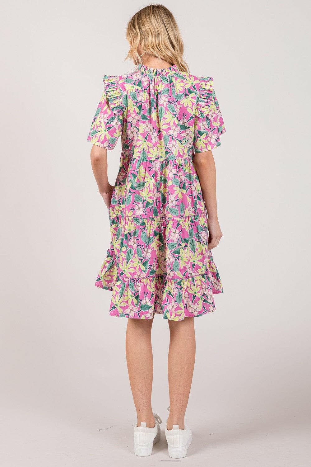 SAGE + FIG Floral Ruffle Short Sleeve Dress.