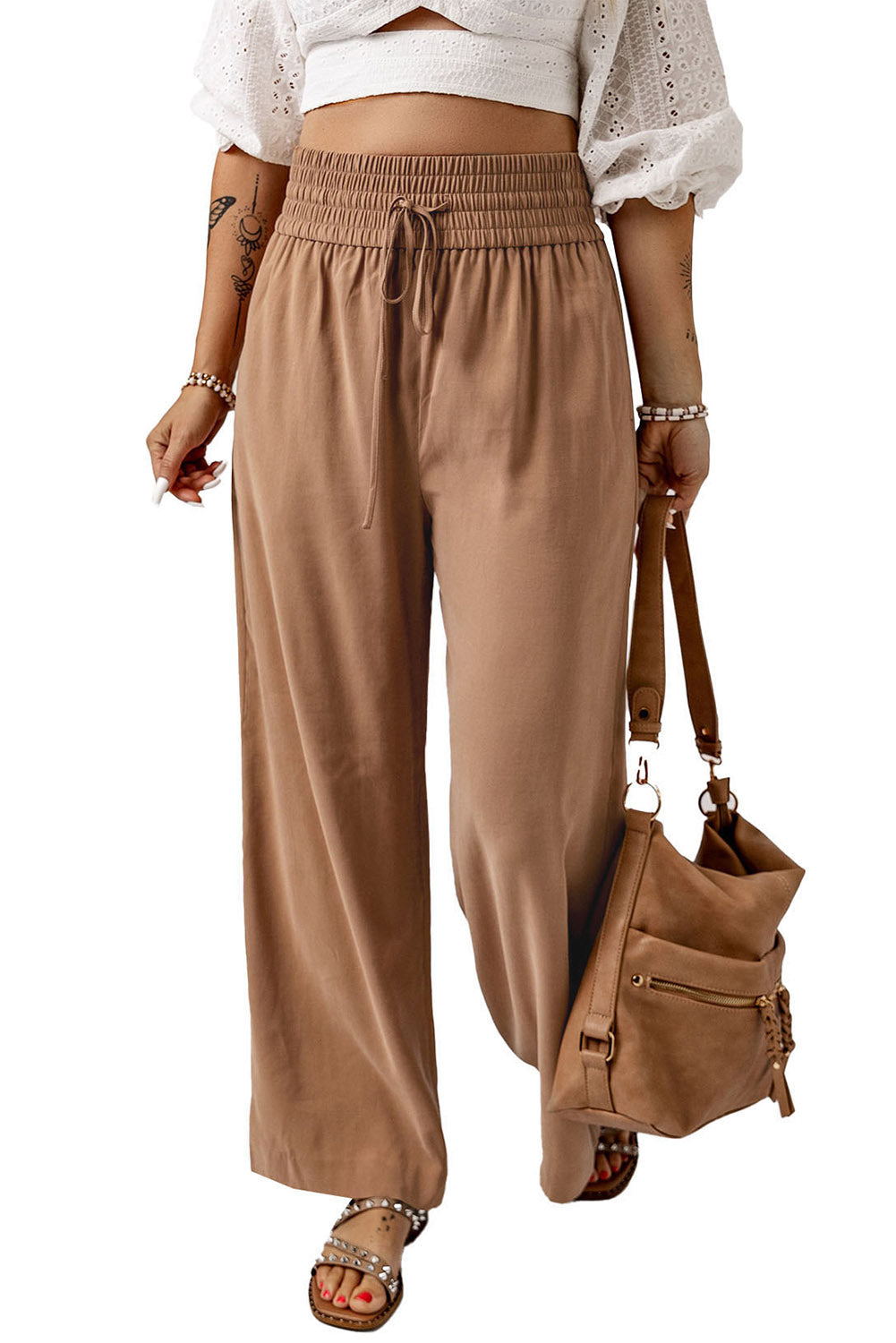 Chic brown wide leg pants with pockets