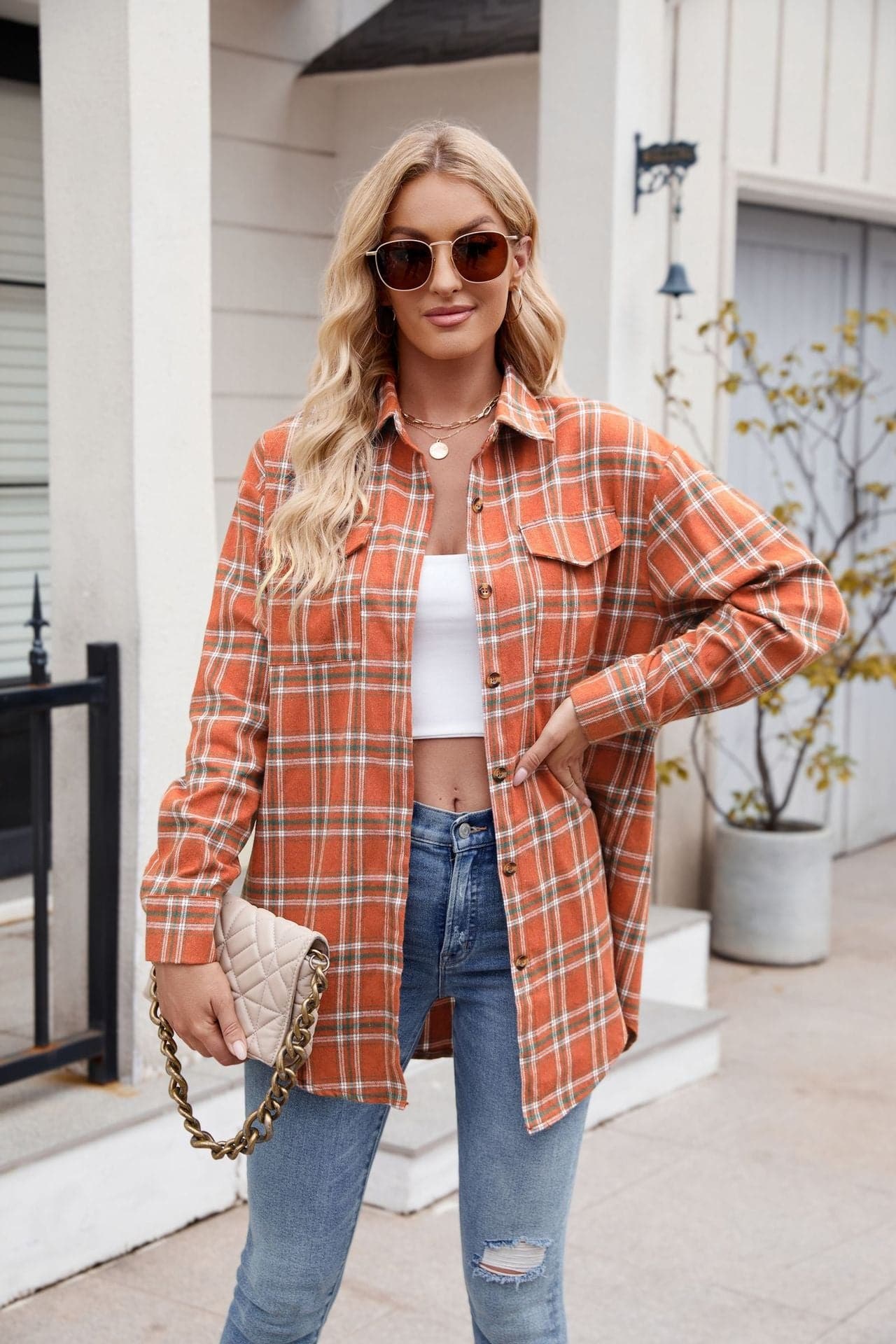 Plaid Button Up Long Sleeve Shirt.