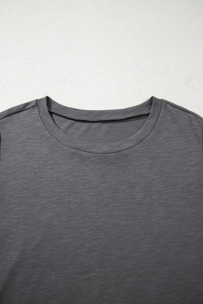 Plus Size Dark Grey Double Ruffled Short Sleeve Top