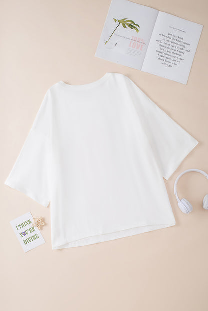 Starry style: White colorblock oversized tee with half sleeves