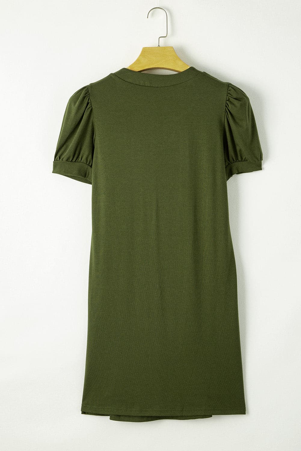 Pin-Tuck Notched Short Sleeve Dress.