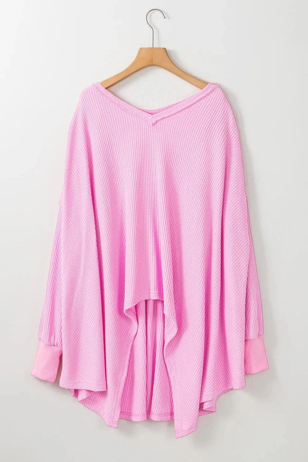 Waffle-Knit V-Neck Long Sleeve Blouse.