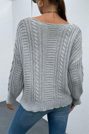 V-Neck Cable-Knit Long Sleeve SweaterV-Neck Cable-Knit Long Sleeve Sweater
 Indulge in cozy sophistication with our V-Neck Cable-Knit Long Sleeve Sweater. Crafted from 100% acrylic with a moderate stretLove Salve -Neck Cable-Knit Long Sleeve Sweatercloseout