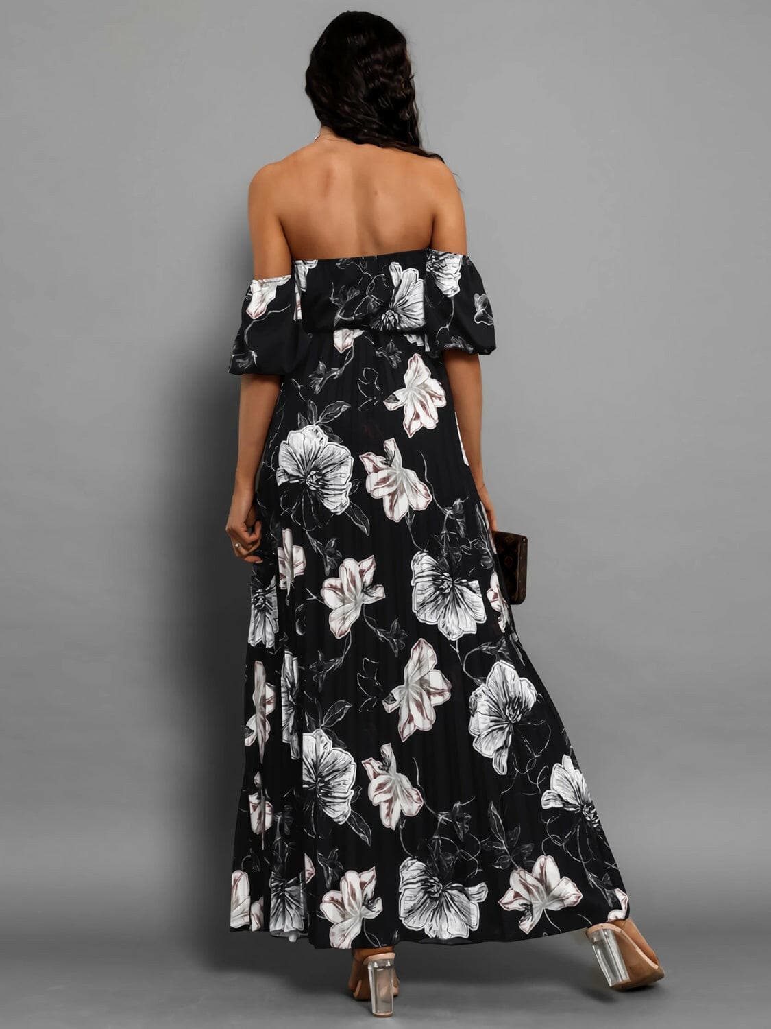 Pleated Floral Off-Shoulder Short Sleeve Midi DressPleated Floral Off-Shoulder Short Sleeve Midi Dress
 Step into elegance with our Pleated Floral Off-Shoulder Short Sleeve Midi Dress. Embrace sophistication effortleLove Salve -Shoulder Short Sleeve Midi Dressjust arrived