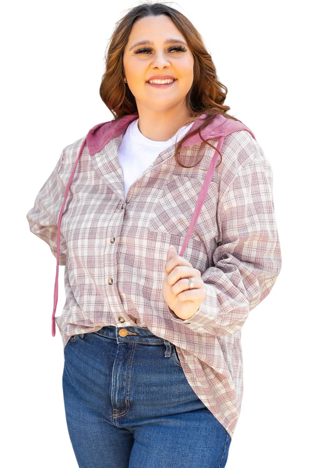 Bonbon plus size plaid hooded shirt - Love Salve 