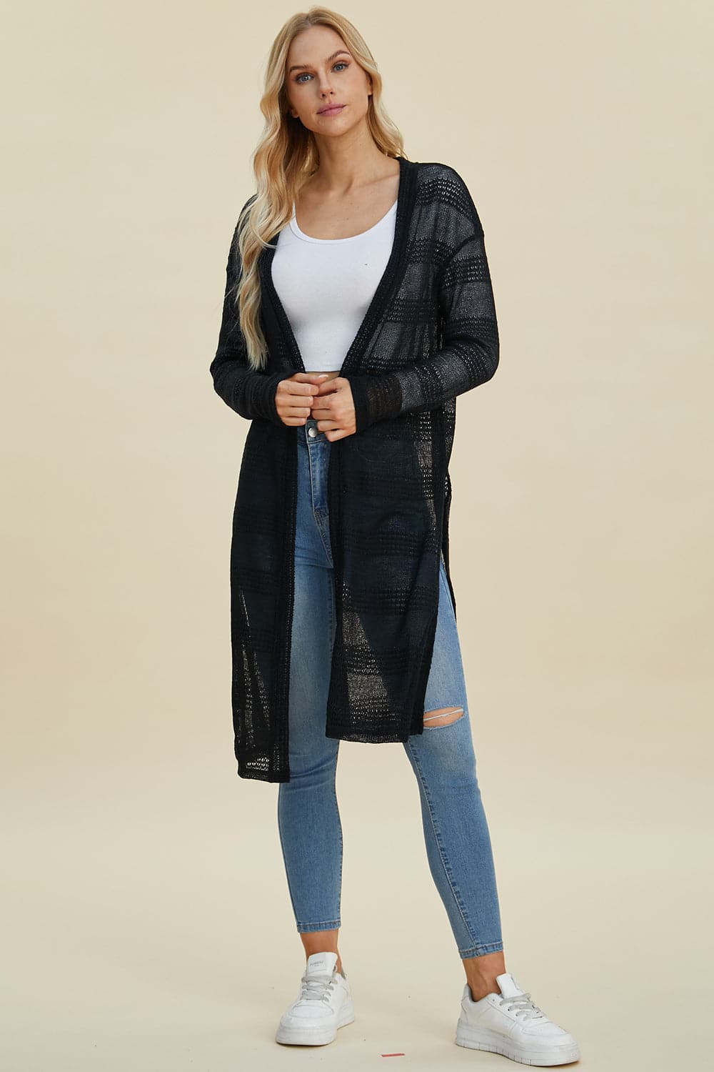 Double Take Full Size Open Front Longline Cardigan.