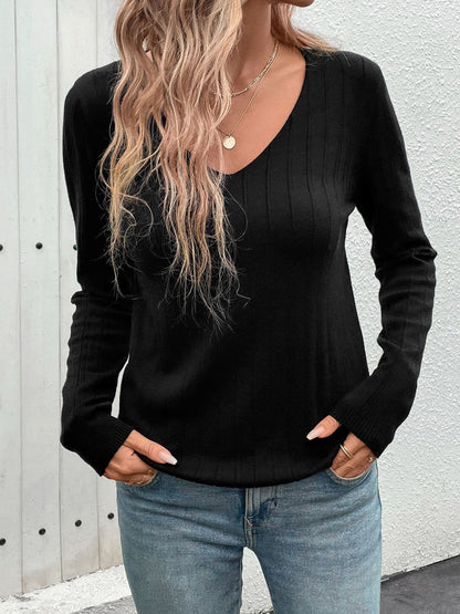 V-Neck Long Sleeve Knit Top.