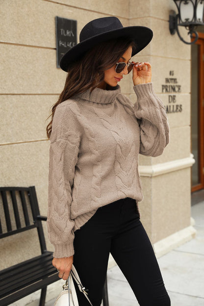 Cable-Knit Turtleneck Sweater.