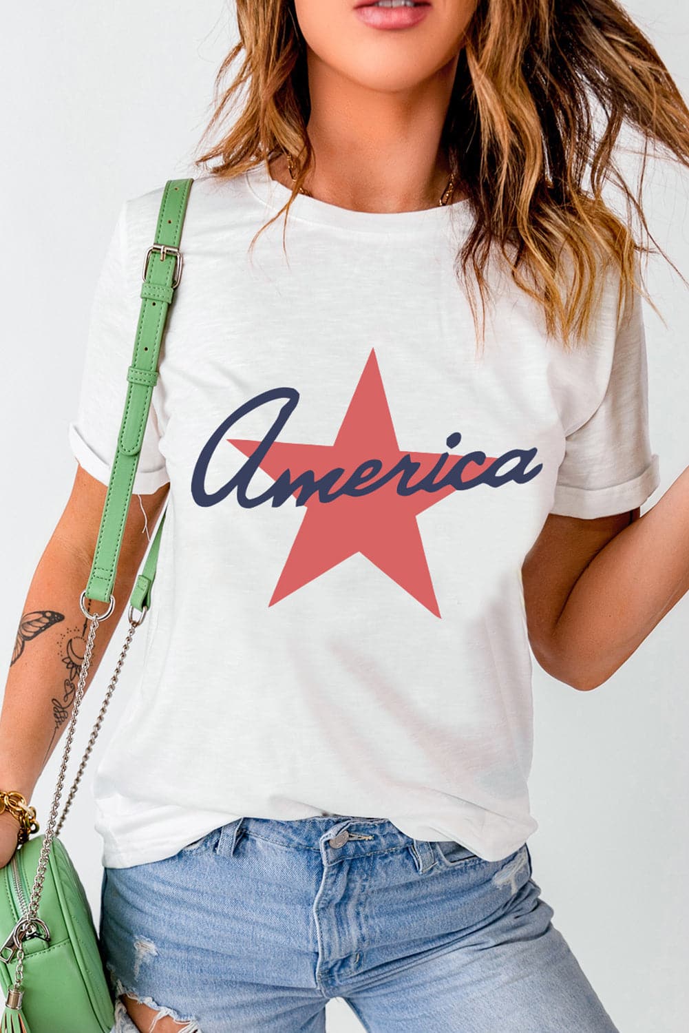 Star Round Neck Short Sleeve T-Shirt.