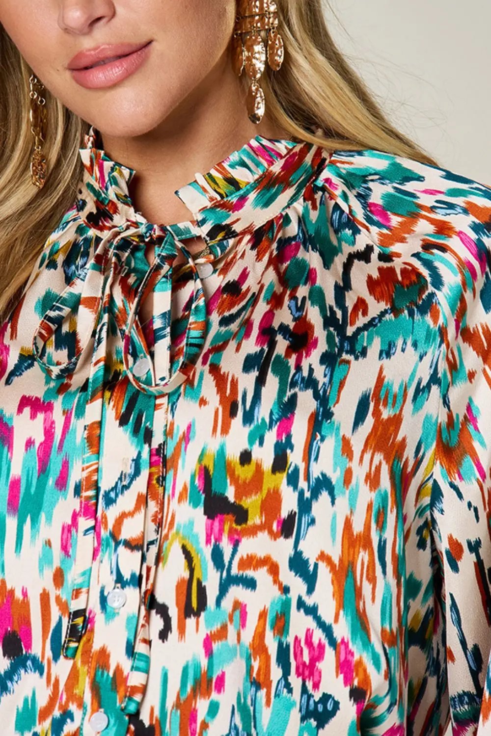 Double Take Full Size Printed Button Up Long Sleeve Shirt - Love Salve