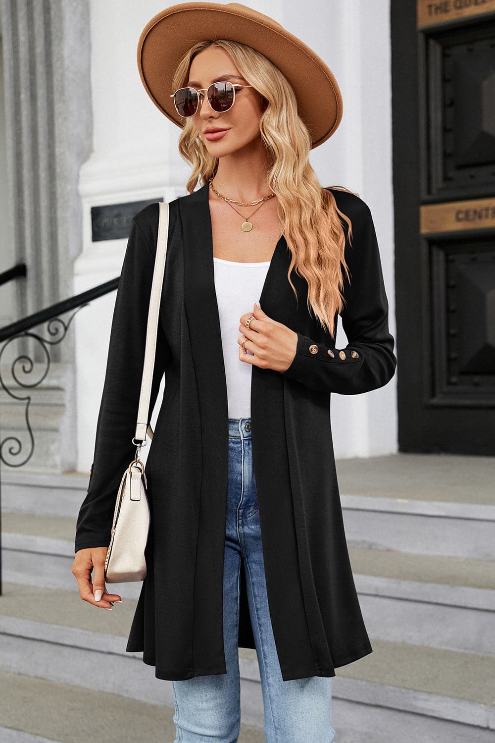 Open Front Long Sleeve Cardigan.