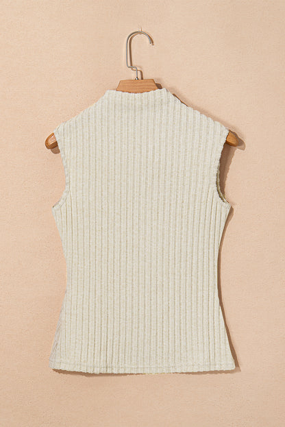 Apricot Ribbed Knit Mock Neck Tank Top