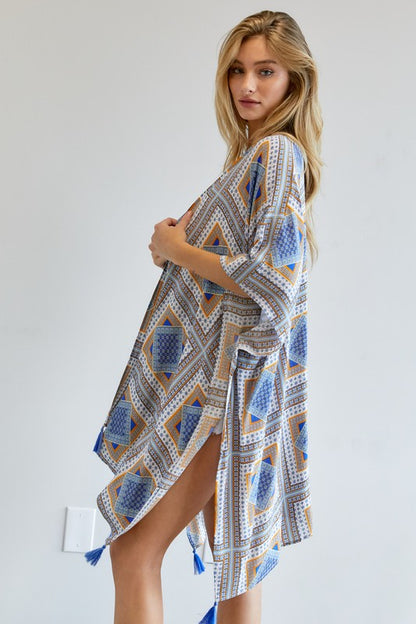 Loose printed kimono - short sleeve