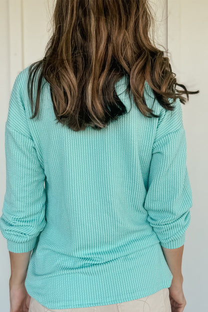 Aruba blue cozy corded knit top with round neck design