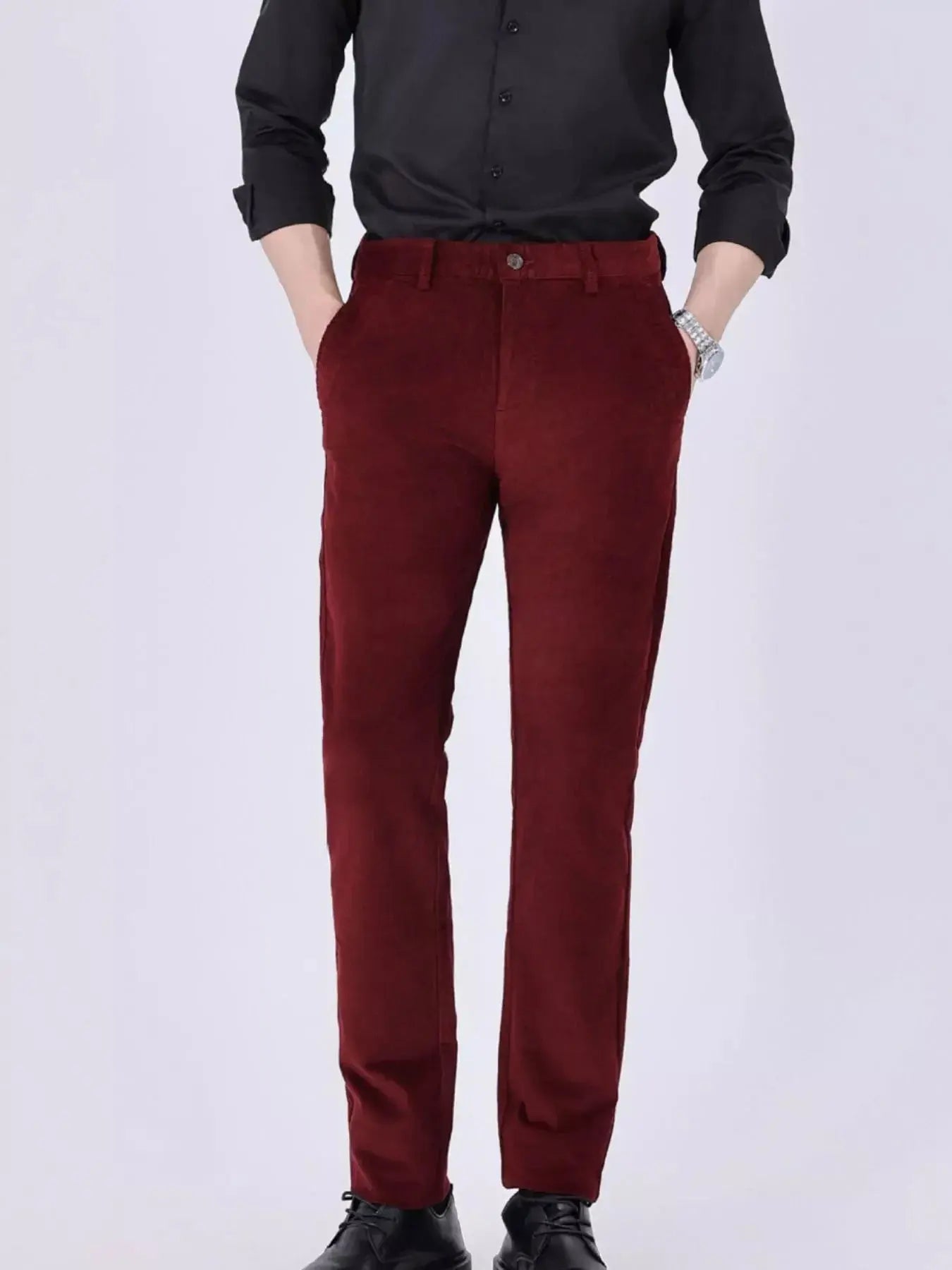 Men's Corduroy Slim Fit Pants In Burgundy For Everyday Wear Simply Love