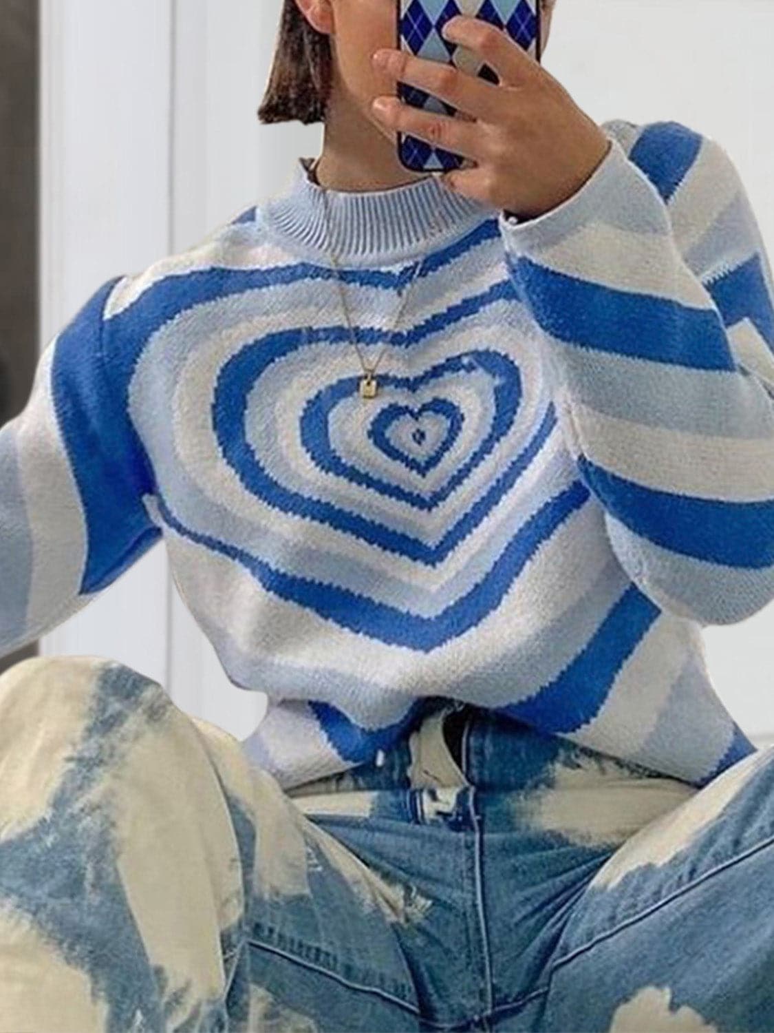 Heart Mock Neck Long Sleeve Sweater.