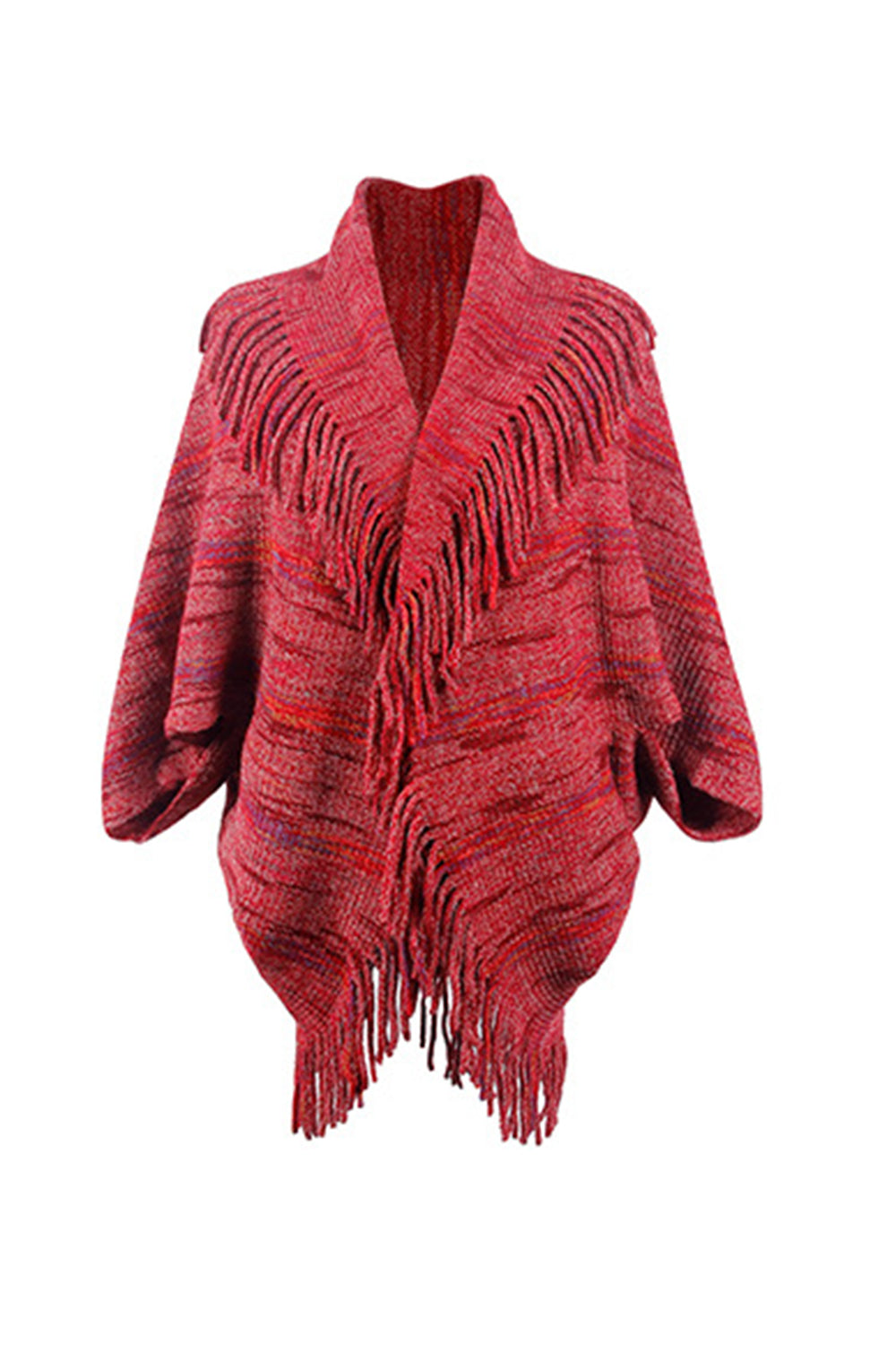 Fringe Detail Printed Poncho Coco’s Tee Boutique