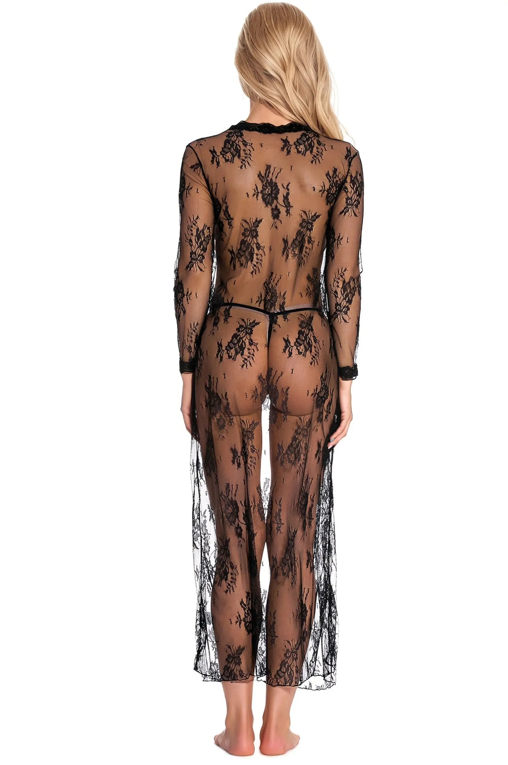 Long Floral Lace Robe 3wishes.com