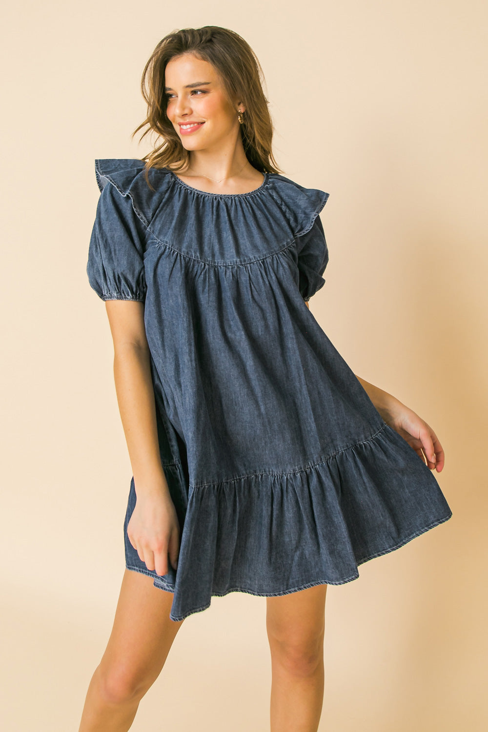 CHEERFUL SIGHTS DENIM MINI DRESS