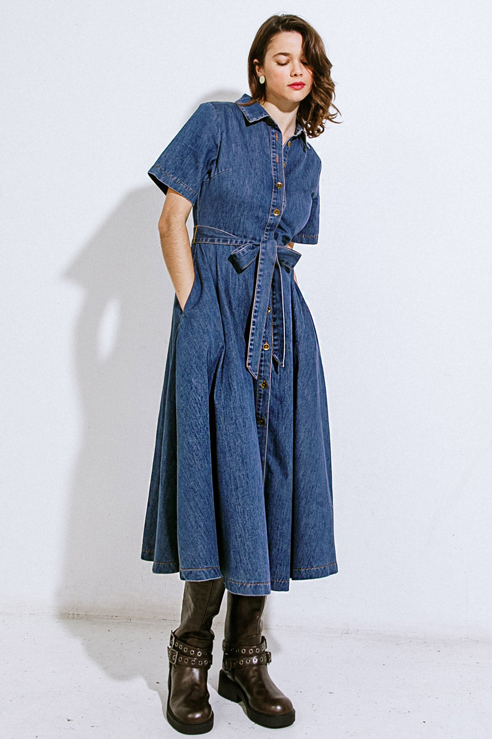 DAY IN THE LIFE DENIM MIDI DRESS Flying Tomato