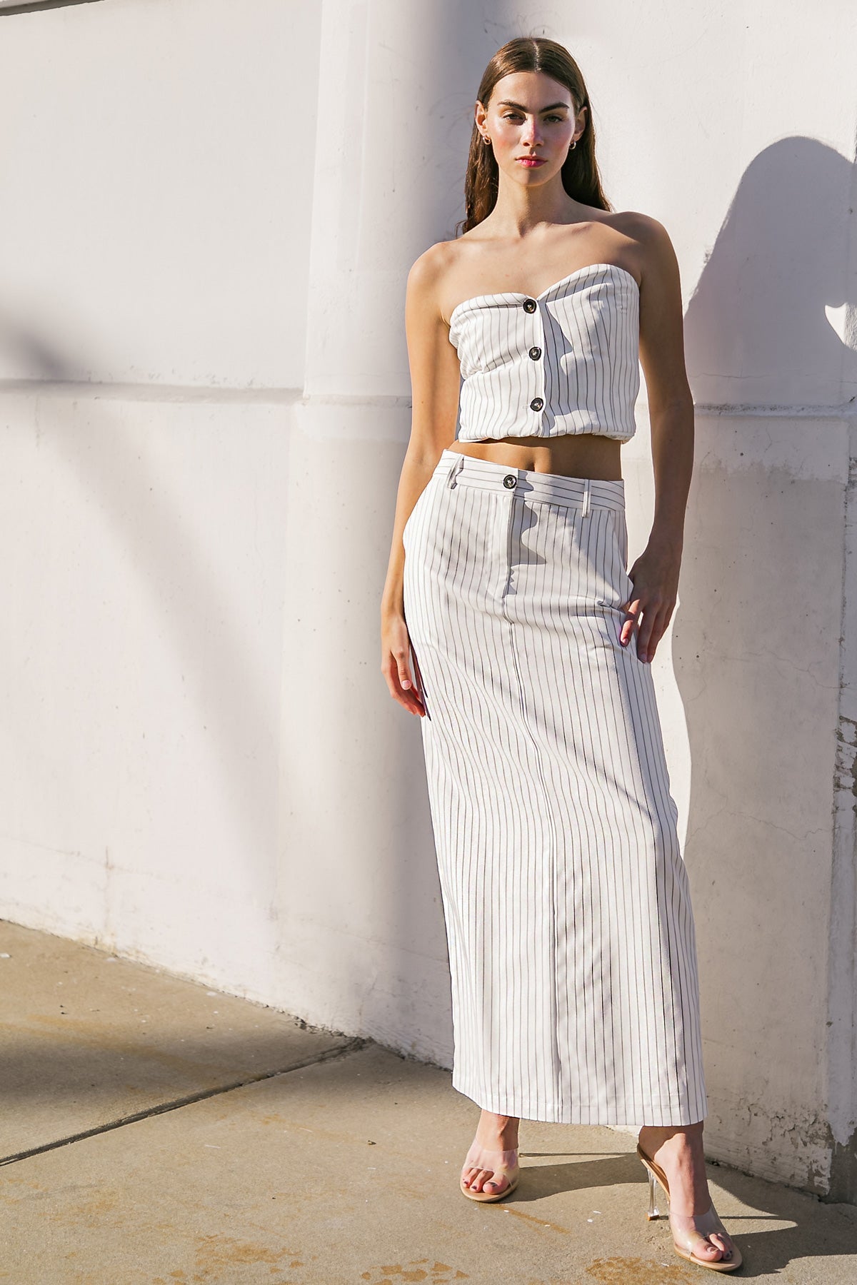 GET TO THE POINT WOVEN MIDI SKIRT