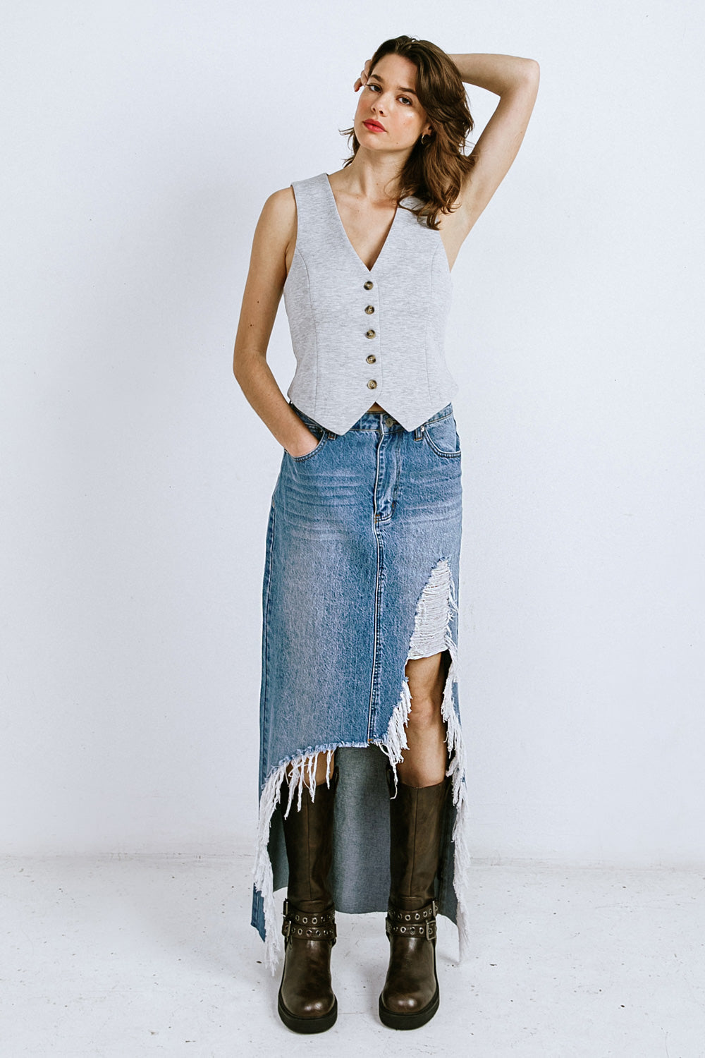 A DISTANT MEMORY DENIM MIDI SKIRT Flying Tomato
